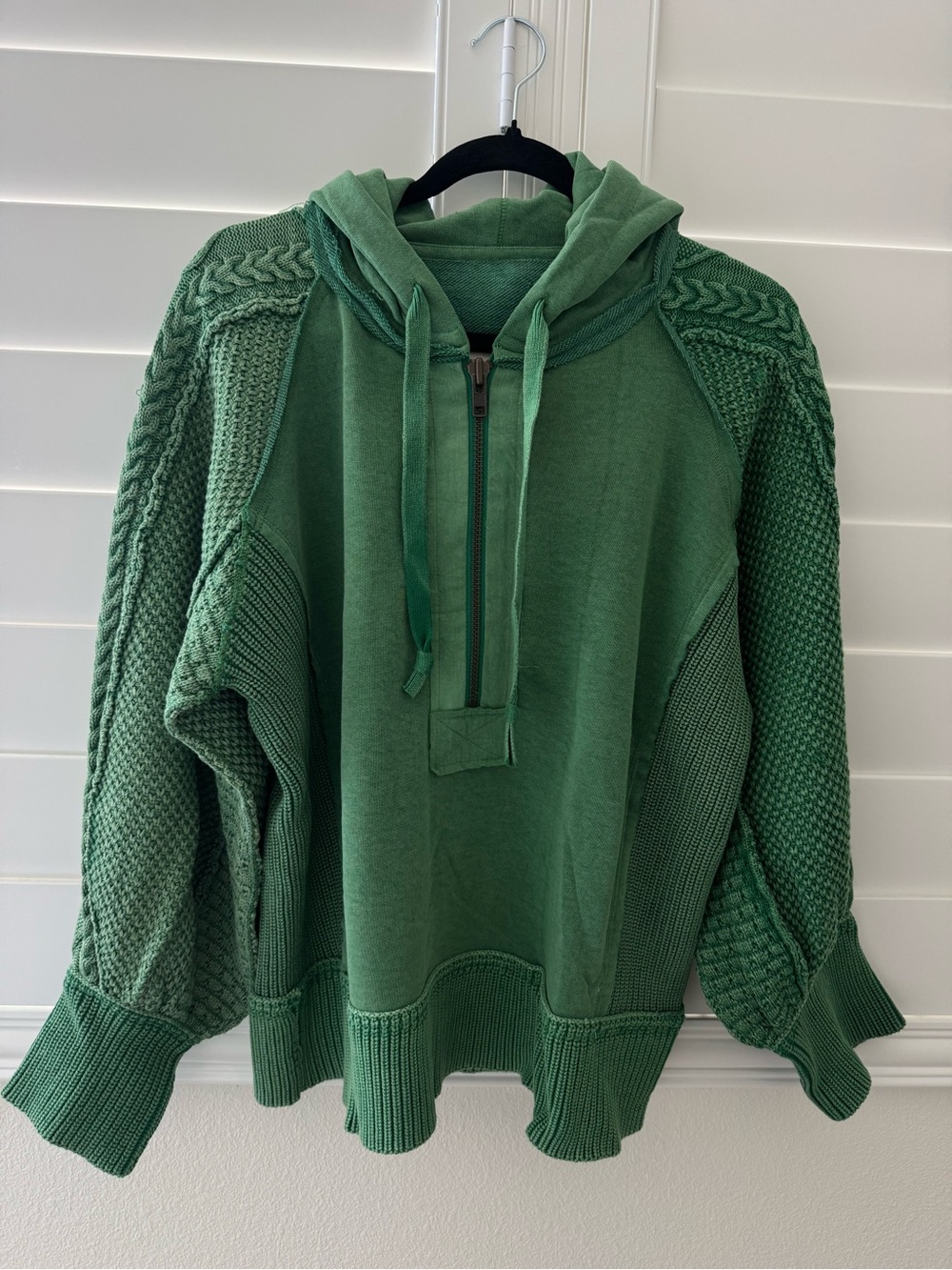 Free People We The Free Green Cable-Sleeve Half-Zip Hoodie - Small - Picture 3 of 5